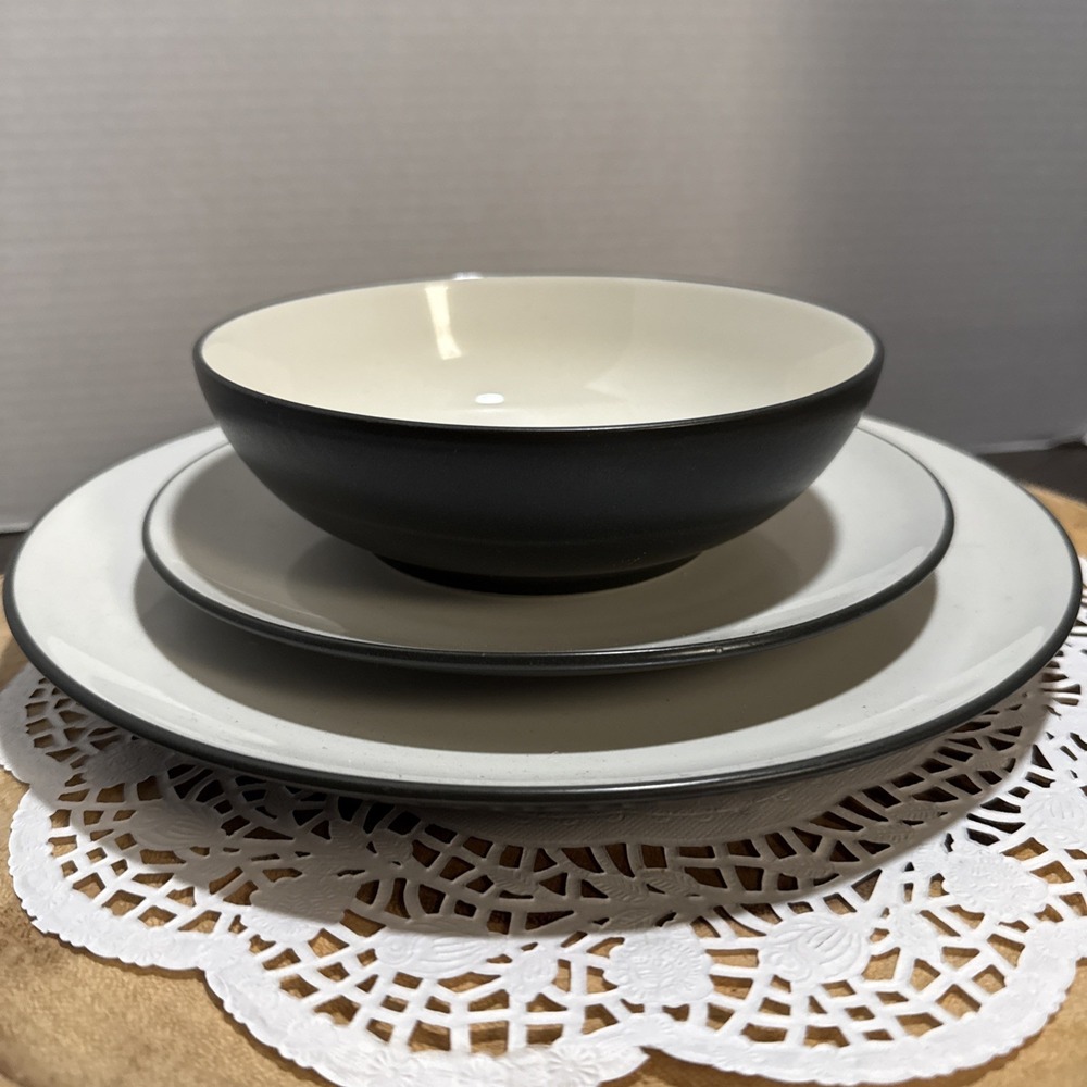 Noritake Colorwave Graphite 3 Pc Place Setting Dinner Salad Plate Soup Bowl